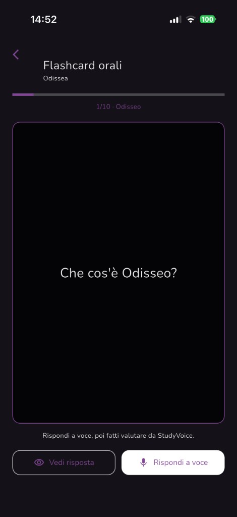 Schermata StudyVoice della funzione Flashcard orali