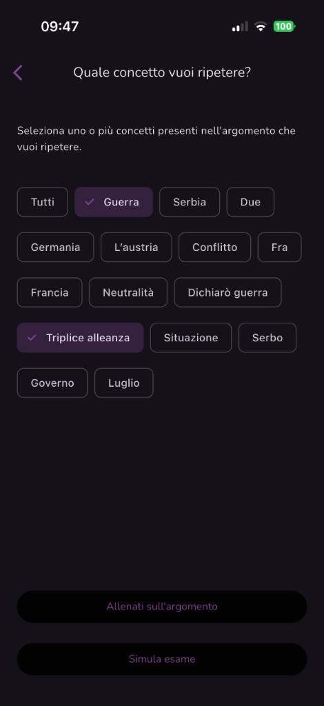 Selezione concetti da ripetere