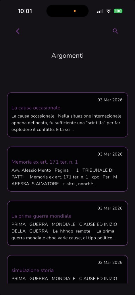 Lista argomenti e ricerca