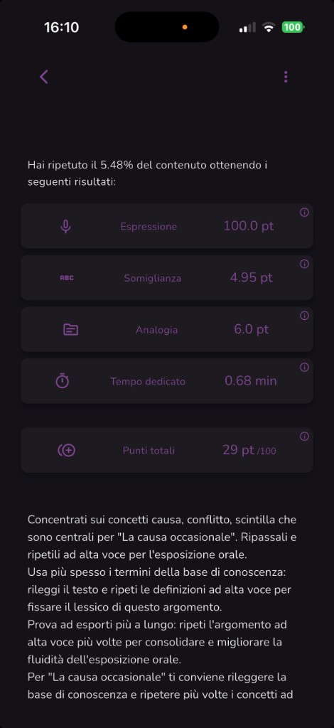 Report punteggi e suggerimenti