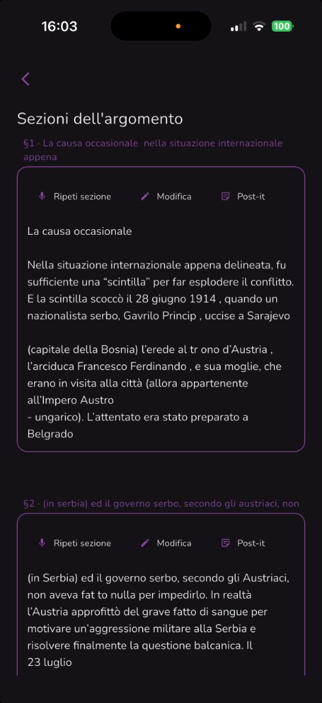 Sezioni argomento modificabili