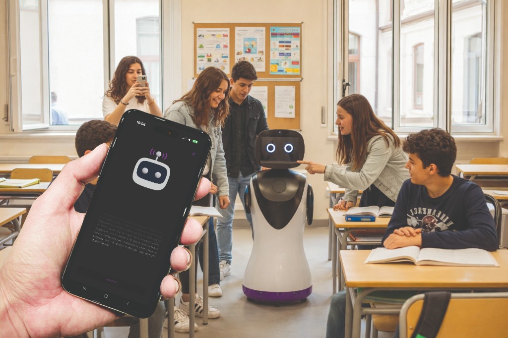 Jeni in classe con studenti